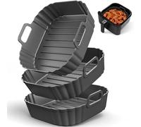 Square Silicone Air Fryer Liners 3 Pack - 8.3 Inch Reusable Air Fryer Pot for 3.8 to 5.2L - Air Fryer Accessories Replacement for Parchment - Air Fryer Inserts for Oven Microwave Accessories