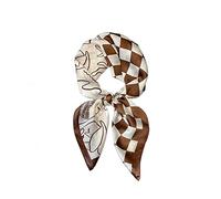 Square Silk Feeling Like Hair Scarf Head Sleeping Wrap Satin Head Scarf for Women 27.5× 27.5 inches, W7 Check Pattern Coffee