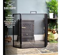 Square Simplistic Contemporary Three Fold Black Fireguard Fire Screen - Classic Style Mesh Guard for Log Burners & Open Fires - Spark & Debris Protection
