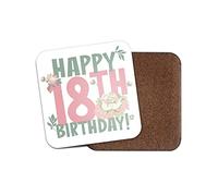Square Single Coaster - 18th Eighteen Eighteenth 18 Happy Birthday Teenager Teen Daughter Floral Girls Gift #77785