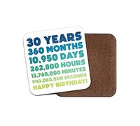 Square Single Coaster - 30 Years 30th Happy Birthday Friend Mum Dad Blue Green Gift #77825