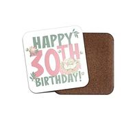 Square Single Coaster - 30th 30 Thirty Thirtieth Happy Birthday Floral Flowers Women Girls Gift #77787