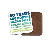 Square Single Coaster - 50 Years 50th Happy Birthday Friend Mum Dad Blue Green Gift #77826