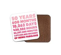 Square Single Coaster - 50 Years 50th Happy Birthday Friend Mum Girls Pink Gift #77827