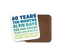Square Single Coaster - 60 Years 60th Happy Birthday Friend Mum Dad Blue Green Gift #77829