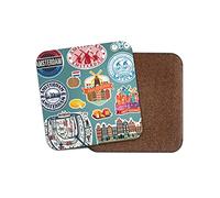 Square Single Coaster - Amsterdam Netherlands Landmarks Map Airport Stamps Flag Travel Holiday City Kitchen Mug Cup Drinks House #78876