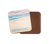 Square Single Coaster - Brighton Beach Seaside British UK Travel Holiday Kids Men Boys Words Thoughts Drinks Kitchen Room House Gift #80726