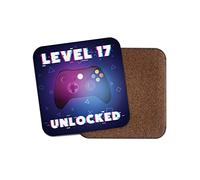 Square Single Coaster - Gamer Birthday Level 17 17th Seventeen Seventeenth Unlocked Gaming Game Controller Glitch Girls Boys Men Teenager Teen Mancave Gift #78604