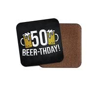 Square Single Coaster - Happy Birthday 50 50th Fifty Beer Funny Dad Men Gift #77819