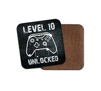 Square Single Coaster - Happy Birthday Level 10 Unlocked Gamer Gaming Controller Ten 10th Boys Kids Gift #77800