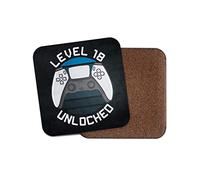 Square Single Coaster - Happy Birthday Level 18 Unlocked Gamer Gaming Controller Eighteen 18th Teen Boys Teenager Gift #77813