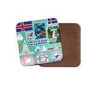 Square Single Coaster - Iceland Icelandic Landmarks Map Airport Stamps Flag Travel Holiday City Kitchen Mug Cup Drinks House #78885