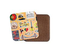 Square Single Coaster - Lisbon Portugal Landmarks Map Airport Stamps Flag Travel Holiday City Kitchen Mug Cup Drinks House #79033