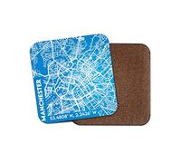 Square Single Coaster - Manchester Map England Blue Travel Britain Gift #76982
