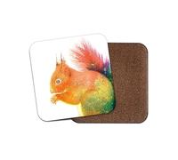 Square Single Coaster - Squirrel Animal Wild Rainbow Abstract Pattern Art Travel Kitchen Mug Cup Drinks House Warming Home Décor #80829