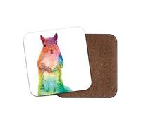 Square Single Coaster - Squirrel Animal Wild Rainbow Abstract Pattern Art Travel Kitchen Mug Cup Drinks House Warming Home Décor #80830
