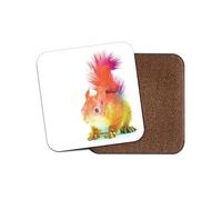 Square Single Coaster - Squirrel Animal Wild Rainbow Abstract Pattern Art Travel Kitchen Mug Cup Drinks House Warming Home Décor #80831