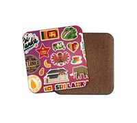 Square Single Coaster - Sri Lanka Landmarks Map Airport Stamps Flag Travel Holiday City Kitchen Mug Cup Drinks House #79019