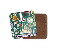 Square Single Coaster - Thailand Thai Landmarks Map Airport Stamps Flag Travel Holiday City Kitchen Mug Cup Drinks House #79020