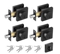 Square Single Cylinder Modern Deadbolt, 4 Pack - Matte Black Front Door Security Lock, Keyed 1 Side