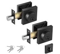 Square Single Cylinder Modern Deadbolt Lock, 2 Pack - Matte Black, Front Door Security Lock, Keyed 1 Side