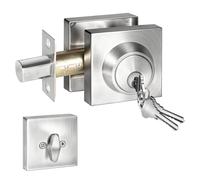 Square Single Cylinder Modern Deadbolt Lock with Keys, Satin Nickel Deadbolt for Front Door Entrance, Front Door Security Lock, Keyed 1 Side