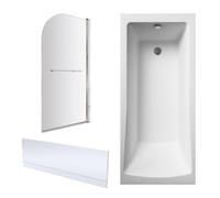 Square Single Ended 1700x700 Bath with Front Panel, Chrome Straight Bath Screen with Towel Rail & Leg Set