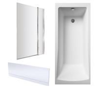 Balterley Square 1700x700 Bath with Panel & Chrome Fixed Screen in White Balterley White