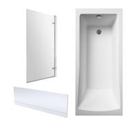 Balterley Square 1700x700 Shower Bath Set - Panel, Chrome Hinged Screen & Leg set in White Balterley White