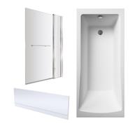 Balterley Square 1700x700 Bath Set - Panel & Square Screen & Fixed - Chrome in White Balterley White