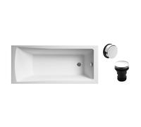 Balterley 1700 x 700mm Square Shower Bath with Leg Set & Chrome Waste, Straight Single Ended Gloss White Soaking Bathtubs, Acrylic Baths for Bathrooms, Rectangular Soaking Bathtub