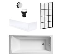 Square Single Ended 1700x700 with Front & End Panels & Black Square Framed Screen & Chrome Waste