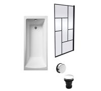Square Single Ended 1700x700 with Leg Set & Black Abstract Framed Screen & Chrome Waste