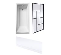 Square Single Ended 1700x700 with Leg Set & Black Abstract Framed Screen & Front Bath Panel