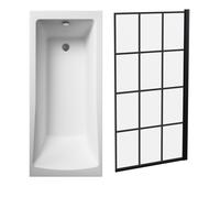 Balterley Square 1700x700 Bath Set - Leg Set & Black Square Screen in White Balterley White