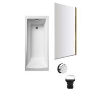 Square Single Ended 1700x700 with Leg Set & Brushed Brass Screen & Chrome Waste