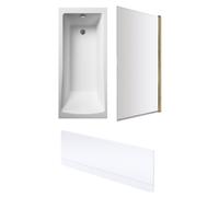 Square Single Ended 1700x700 with Leg Set & Brushed Brass Screen & Front Bath Panel