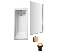 Square Single Ended 1700x700 with Leg Set & Chrome Screen & Brushed Brass Waste