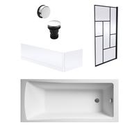 Square Single Ended 1700x700 with Panels & Black Abstract Framed Screen & Chrome Waste