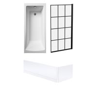 Square Single Ended Bath 1700x700 - Front Panels & Black Framed Screen