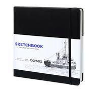 Square Sketch Book 6Sheets, Sketchbook with 200GSM Thick Paper - Black Hardback Art Drawing Pad for Sketching, 20 x 20 cm, 120 Pages