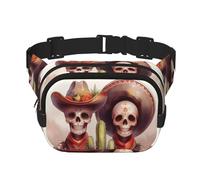 Square Skull-Marigold-Candle-Cactus Double-Layer Sport Fanny Pack Waist Pack Large Crossbody Waist Bag for Running Travel Walking