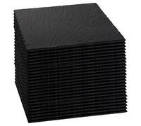 Argon Tableware Square Slate Placemats - 33cm - Pack of 24 - Black Natural Stone Slate Dinner Mats Dinnerware Plate Placemats for Kitchen, Home, Bar, Restaurant, Weddings, Events