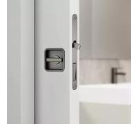 Square Sliding Door Lock for Bedroom and Balcony, Zinc Alloy Pocket Door Lock with Retractable Tongue, Silent Smooth Operation, Concealed Invisible Design, Compatible with Wood and Glass Doors, Black