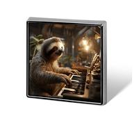 Square Sloth Playing Piano Brooch Classic Mini Pin 0.7 Inch Aluminum Alloy Lapel Pin Personalized Button Badge for Backpack Hat Suit Jacket Clothing Decoration
