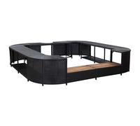 Spa Surround Black 268x268x55cm Poly Rattan Acacia Wood & Steel Frame Wide Steps