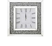 Square Sparkling Loose Diamante Wall Clock - Crystal Crushed Diamond Mirror Jewel Roman Numerals - 30 x 30 cm Home Office Living Room Bedroom Decor