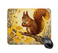 Square Squirrel Ginkgo Branch Mouse Pad Non-Slip Rubber Small Cute Mouse Pad Mini Travel Gaming Mousepad Washable Funny Computer Mat Waterproof for Laptop Office Home Men Women