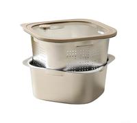 Square Stainless Steel Colander with Lid 2.16L Double Layer Kitchen Strainer Basket for Rice Fruit Vegetables 304 Metal Drain Tray 20cm(8.5CM)