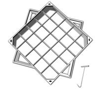 Square Stainless Steel Invisible Manhole Cover & Frame Rectangular Outdoor Drain Lid with Hook Durable Septic Tank Covers for Gardens Driveways & Courtyards (90x90x8cm/36x36x3in)